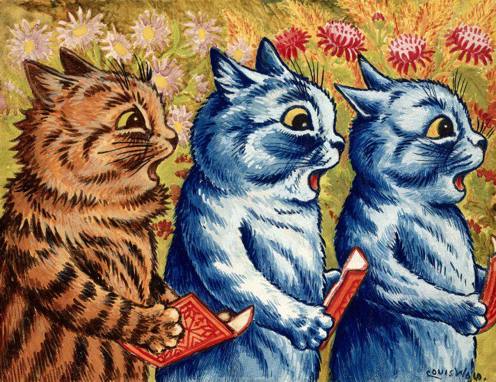 Three cats singing by Louis Wain.jpg